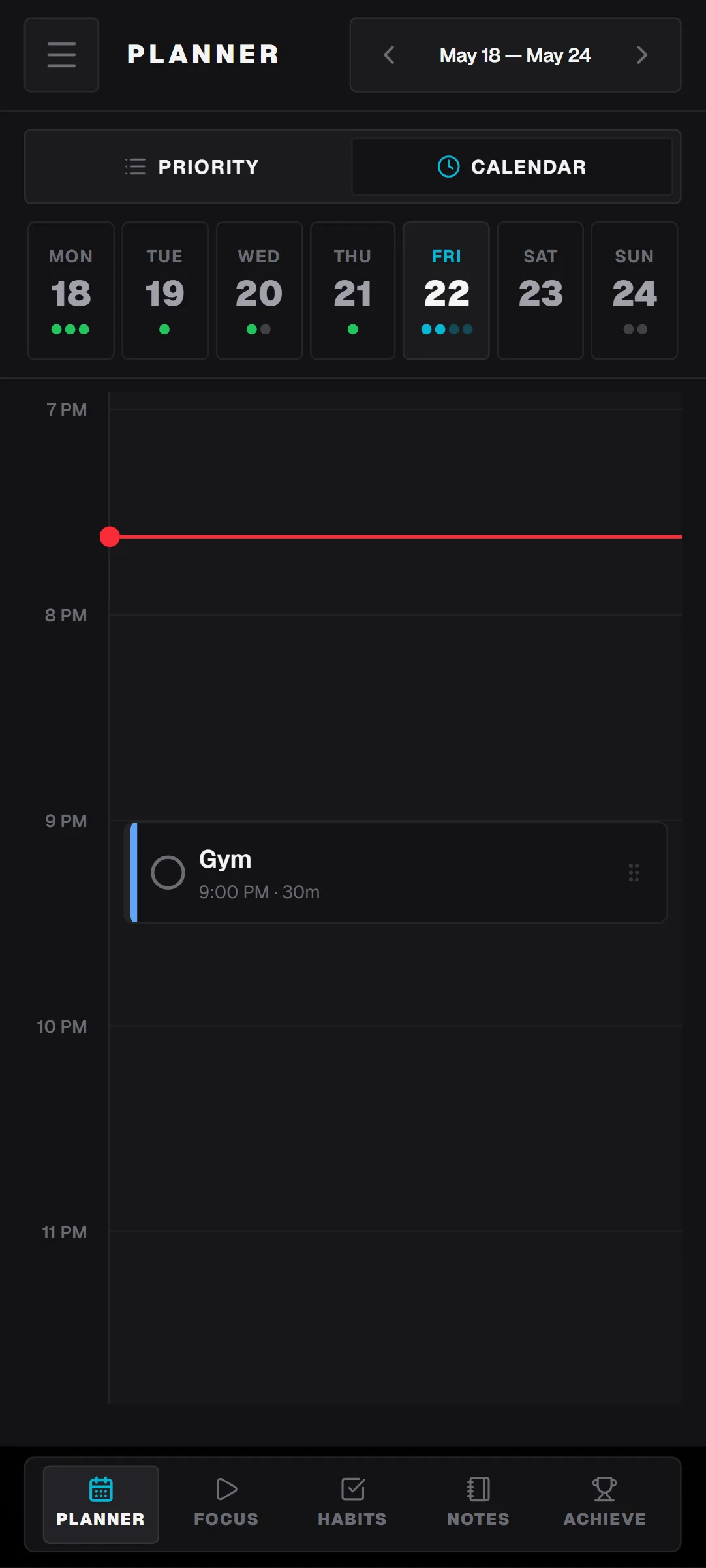 WeekFlux calendar view.