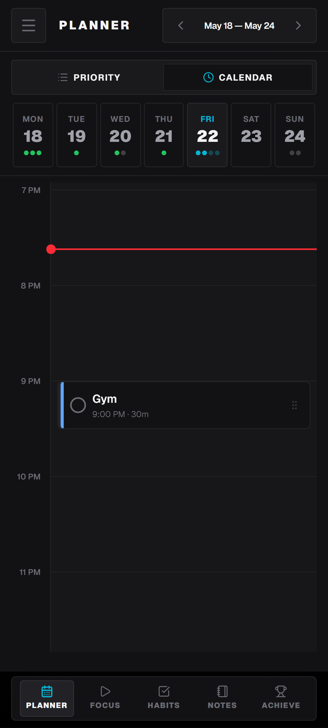 WeekFlux calendar view.