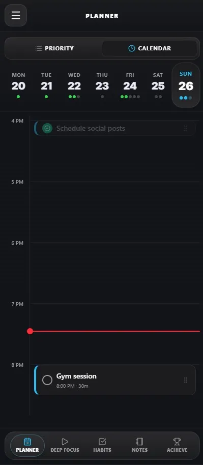 WeekFlux calendar view.