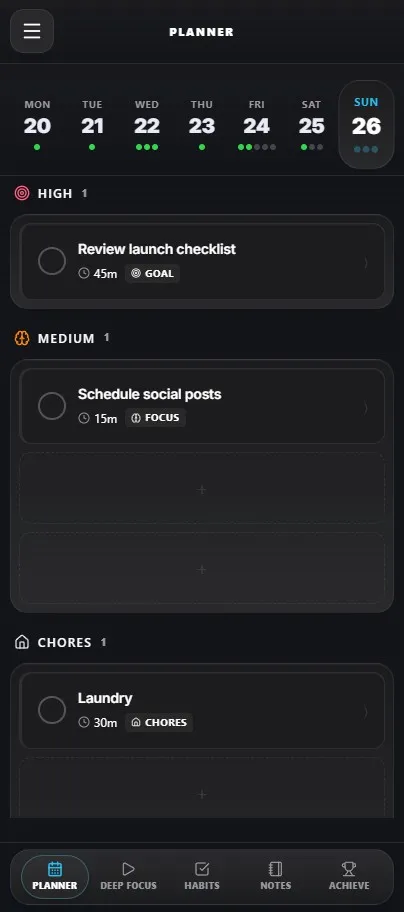 WeekFlux planner board.